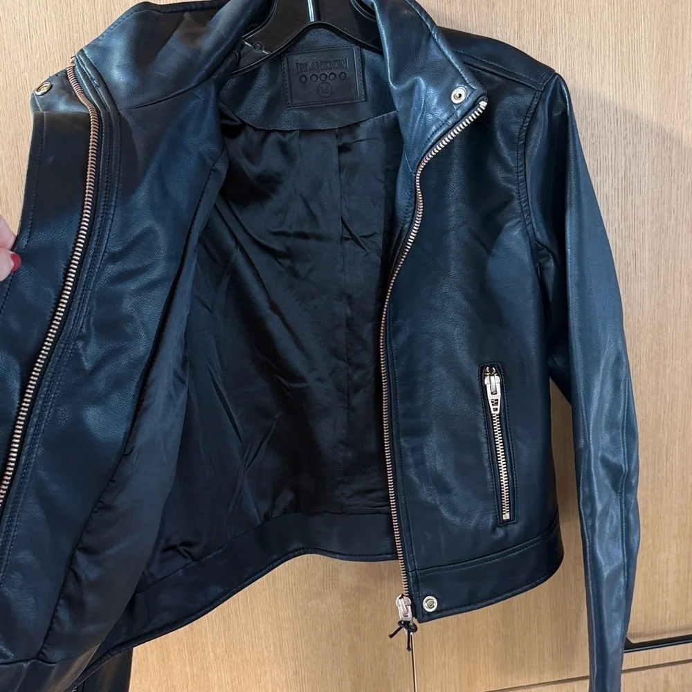 Blank NYC Faux Leather Moto Jacket Black & Gold Color Womens size Medium